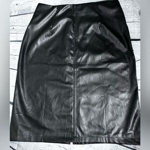 RanLege Elegant Vegan Leather Black Pencil Skirt